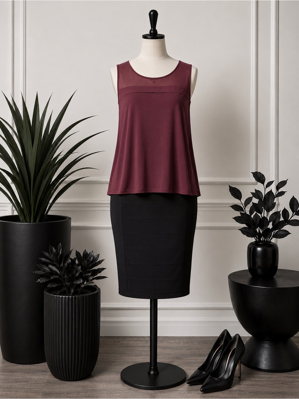 Sleeveless Ann Taylor Brown Tank Top with Sheer Shoulder & Neckline